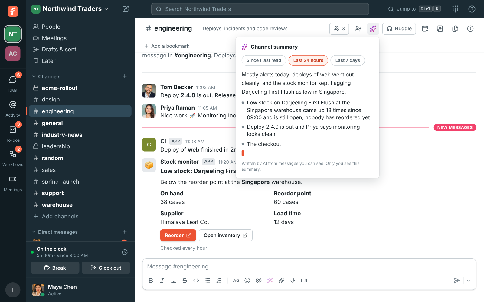 The summary of #engineering being written: an overview of the day’s alerts and the first points, with more on the way