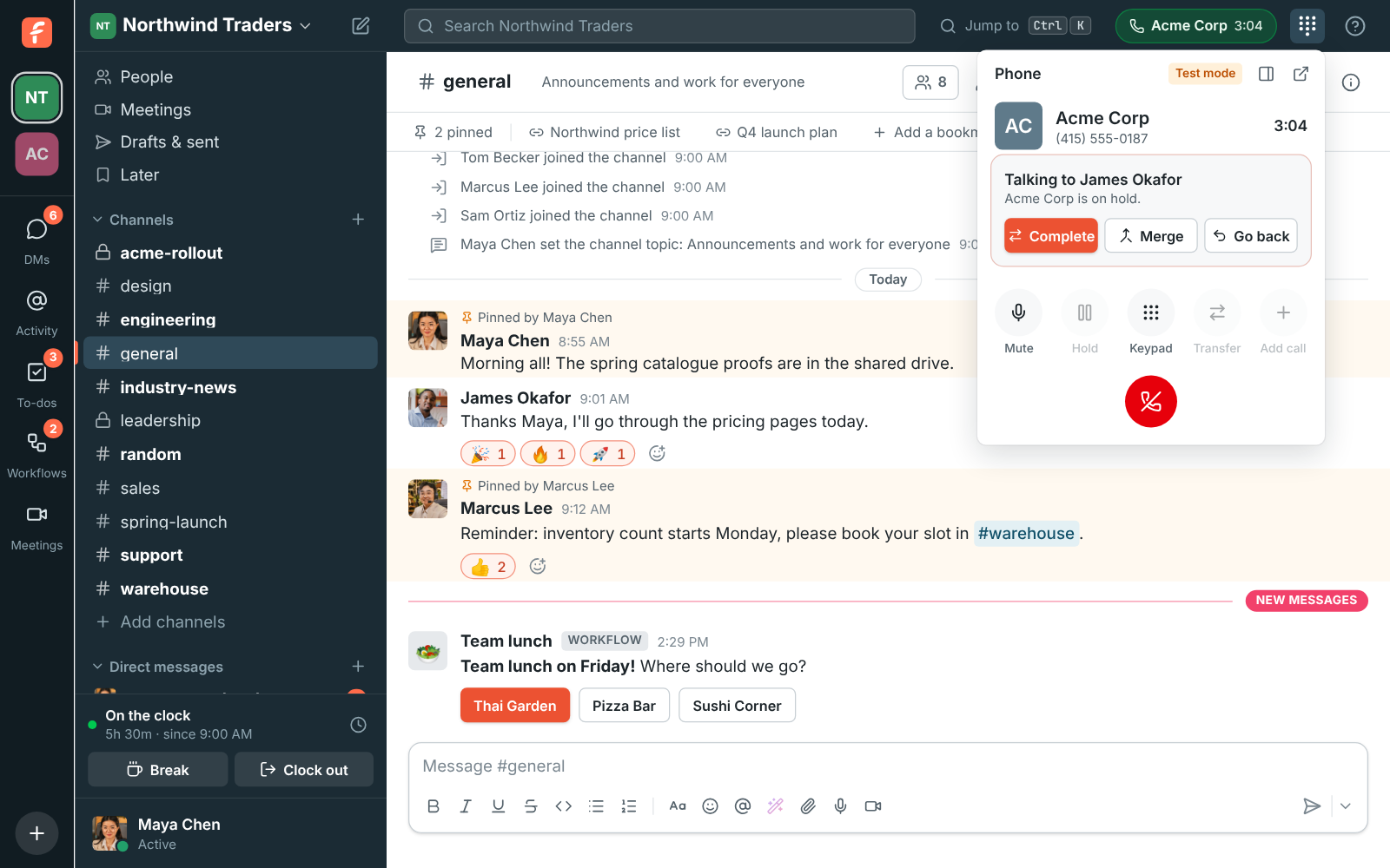 Talking to a colleague first: the customer is on hold, with Complete, Merge and Go back