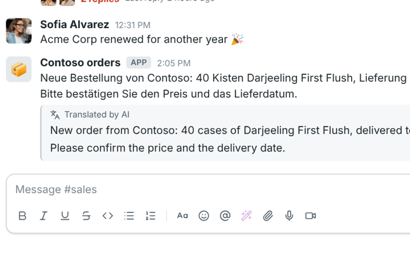 An order written in German with its English translation under it