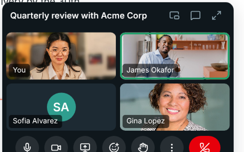 A meeting docked in the corner while a channel stays open